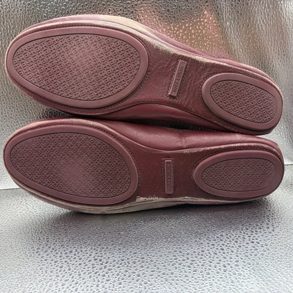 Size 11 M Tory Burch Minnie Burgundy Womens Leather Logo Travel Ballet‎ Flats